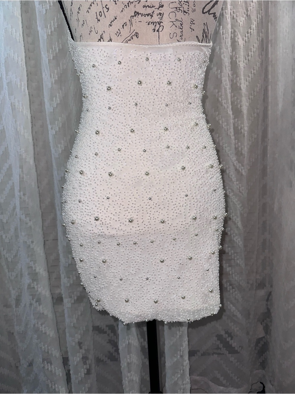 Oh Polly White Pearl-Embellished Cowl Neck Mini Dress - Picture 8 of 16